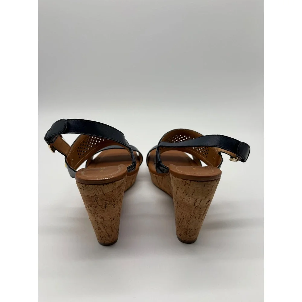 Tommy Hilfiger Wedge Sandals Womens 9.5 Navy Excellent Cork Heel Perforated